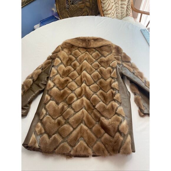 VTG Mink Coat Women Large Chevron Striped Fur Old Money Mob Wives Leather Jacket - Picture 6 of 10